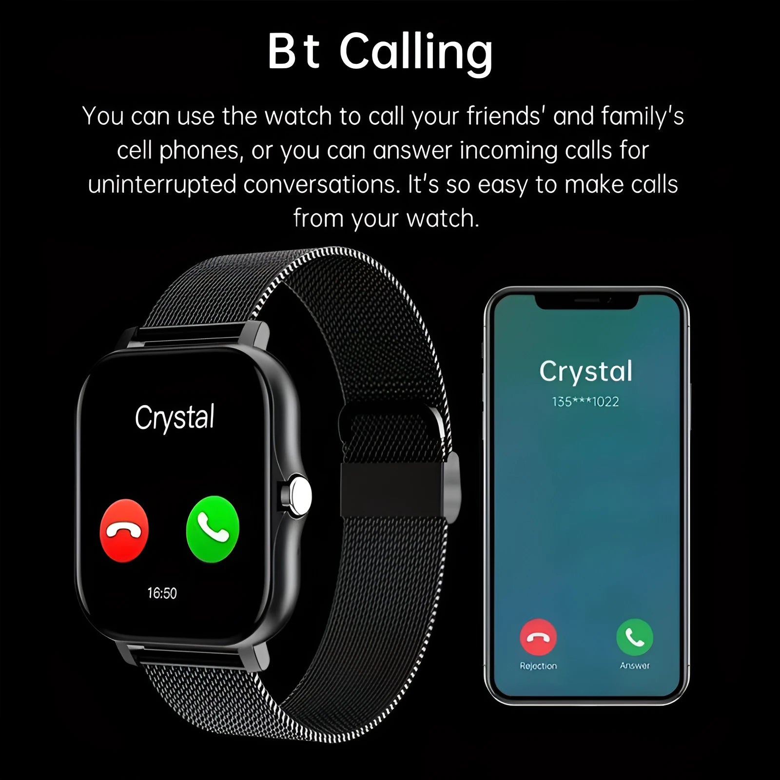 Smartwatch with 1.44-inch colour touchscreen displaying time and health stats, on a silicone strap.