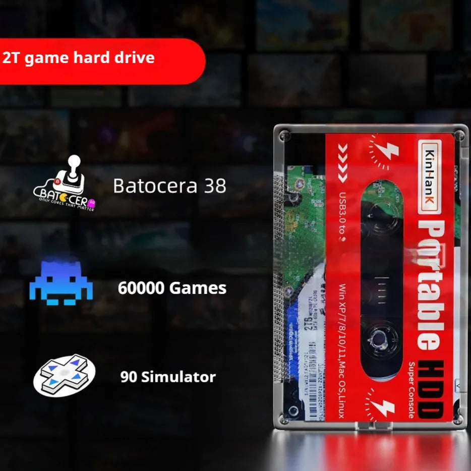 External mechanical game hard disk 2TB storage with wired controller and USB cable bundle