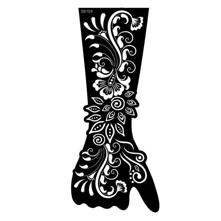 Pack of geometric hollow template tattoo stickers with machine-cut paper stencils for DIY art.
