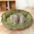 Grey and green reversible donut-shaped cat bed for indoor pets