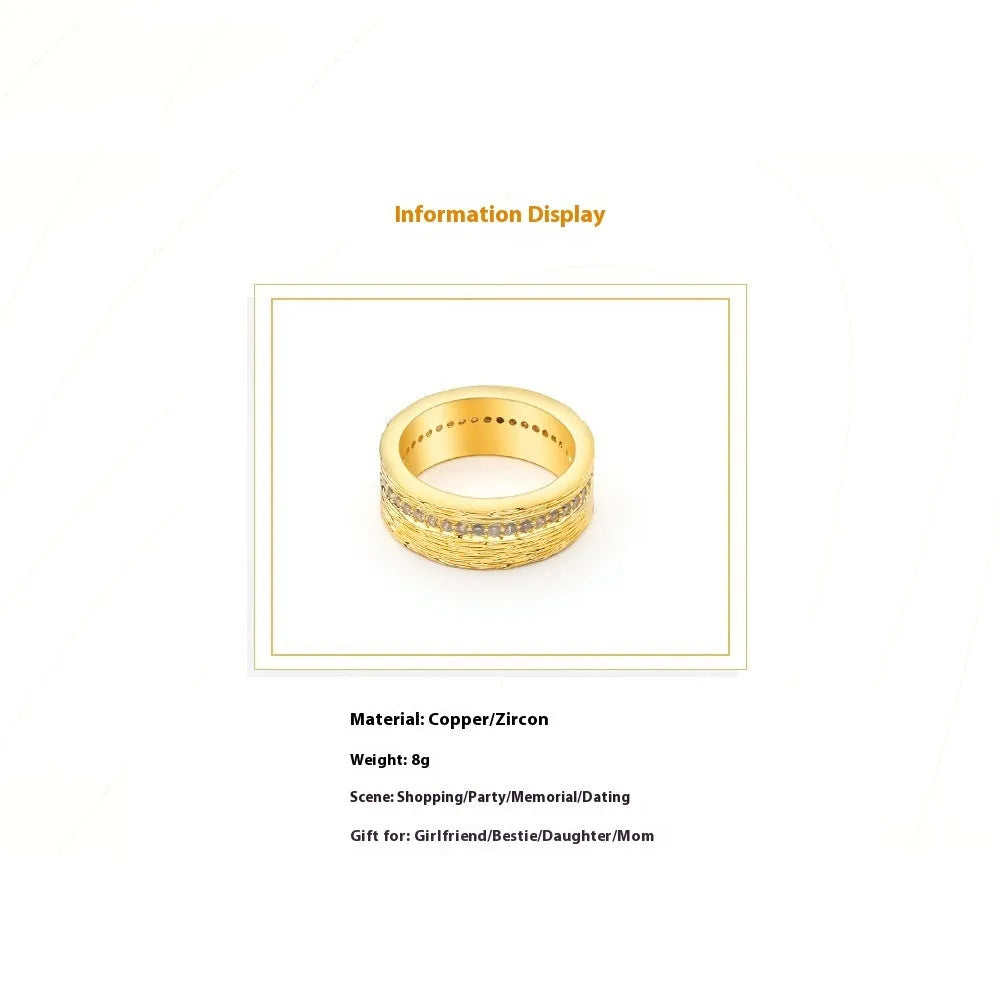 Gold geometric zircon ring for women, made from copper with electroplated finish.
