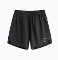 Black running shorts with laser-stitched seams and four-sided stretch fabric for training.