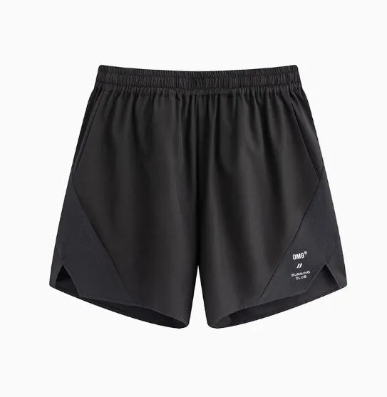 Black running shorts with laser-stitched seams and four-sided stretch fabric for training.