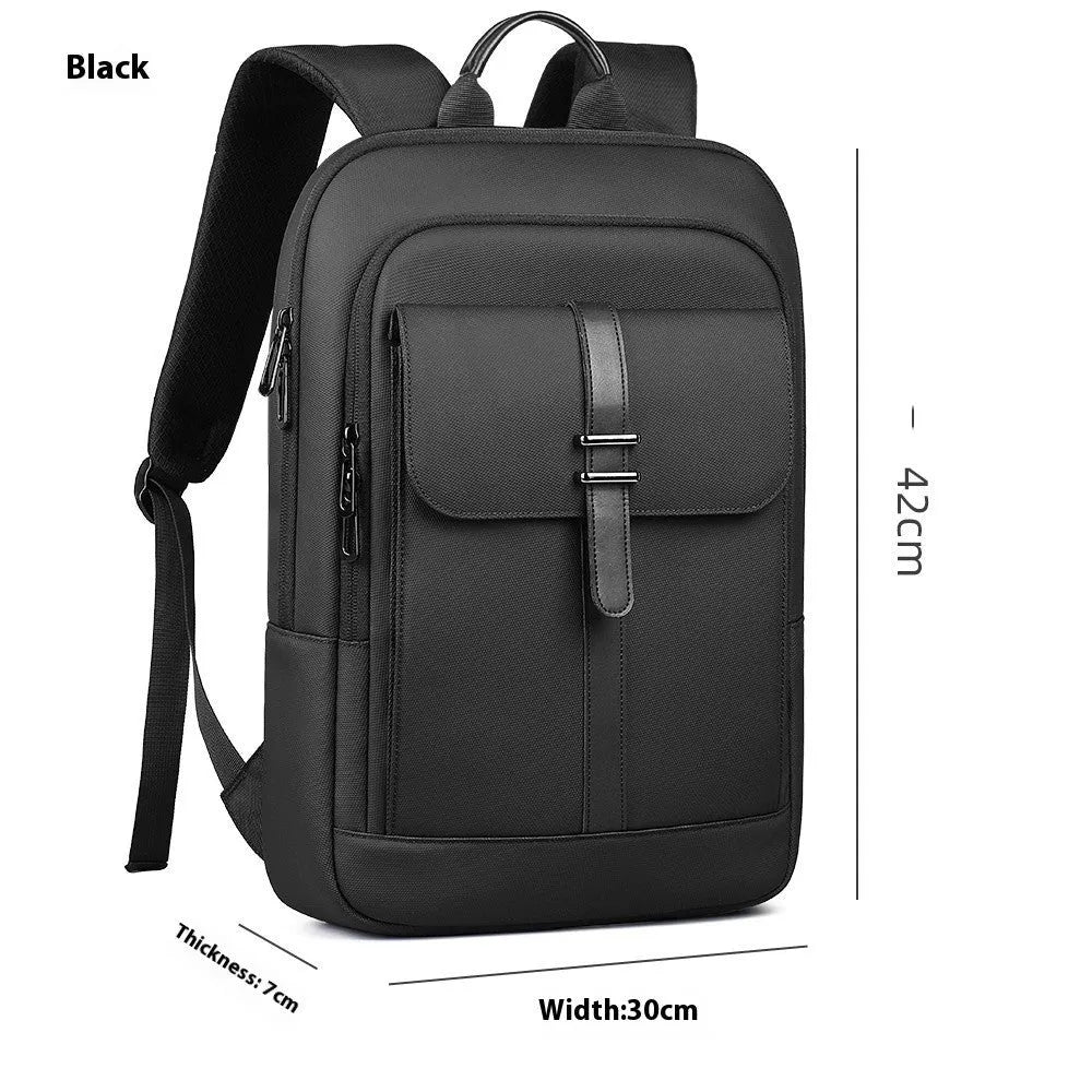 Black lightweight Oxford cloth backpack with visible sewing lines and urban style design