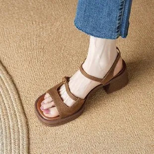 Women's open toe square platform sandals in milky white with rubber sole