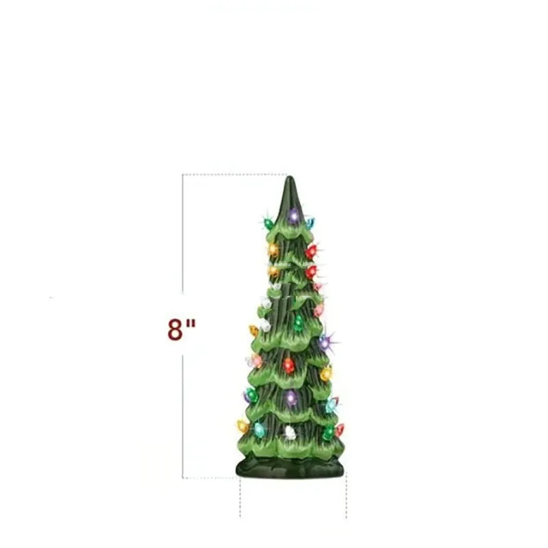 European-style resin Christmas tree ornament with integrated LED lights in coloured or warm white.