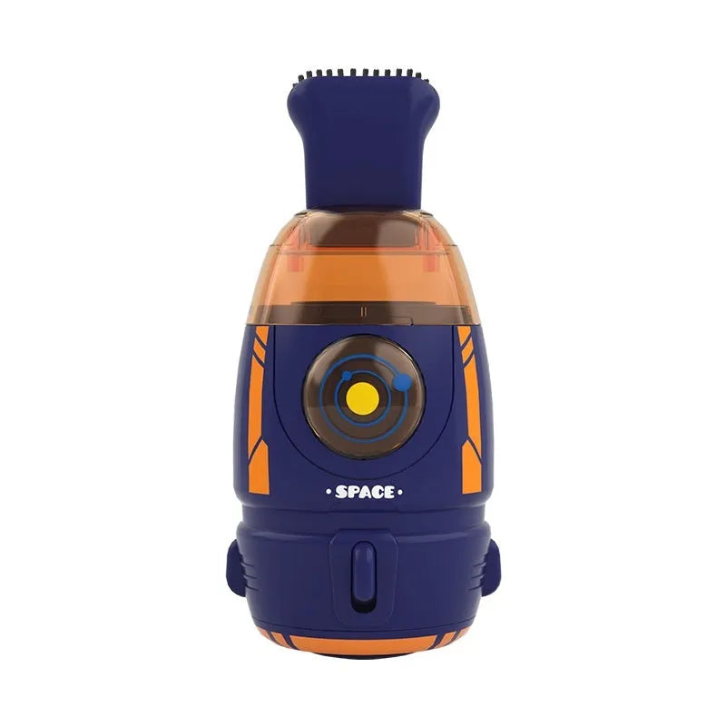 Handheld USB rechargeable desktop vacuum cleaner in a choice of rocket or animal designs on a desk.
