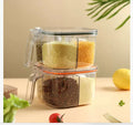Five-in-one plastic seasoning container box in green with multiple compartments for kitchen storage