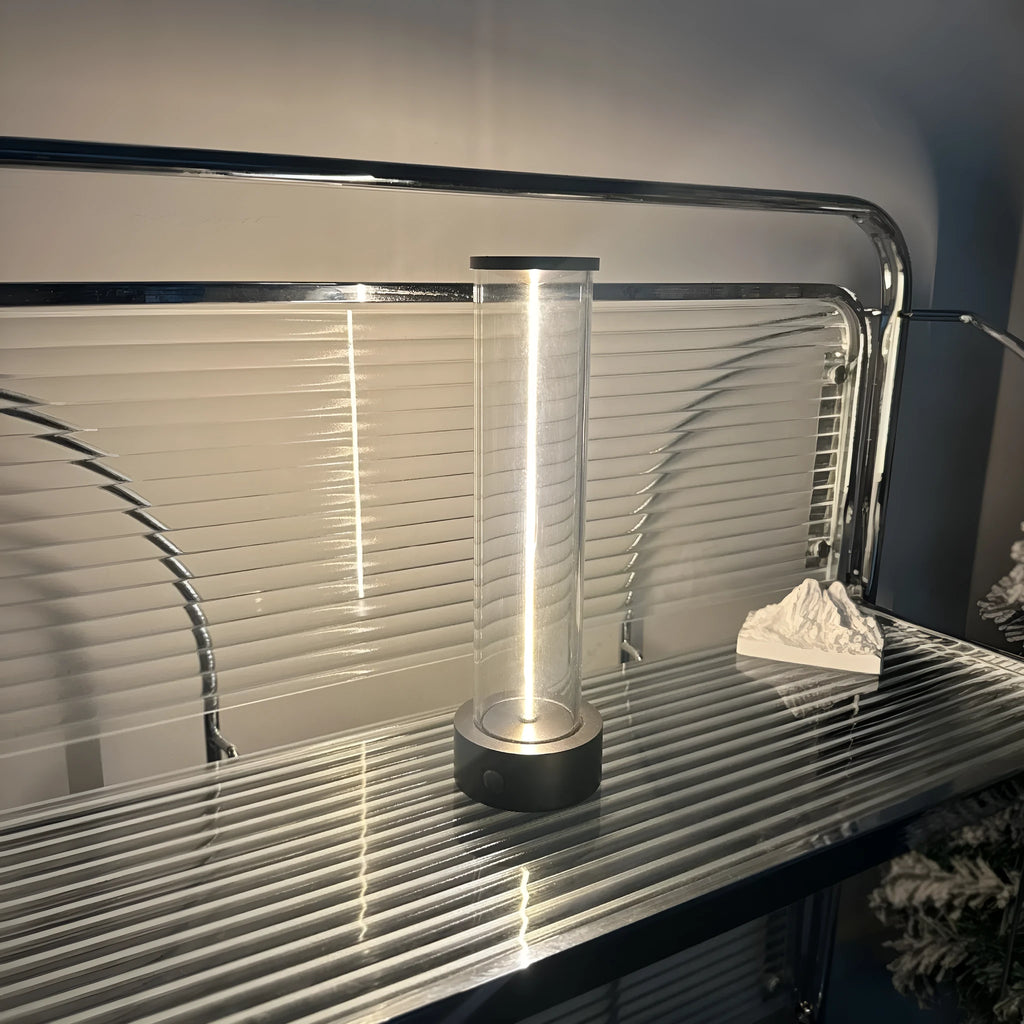 Modern glass LED light strip with magnetic suction backing measuring 53mm by 234mm