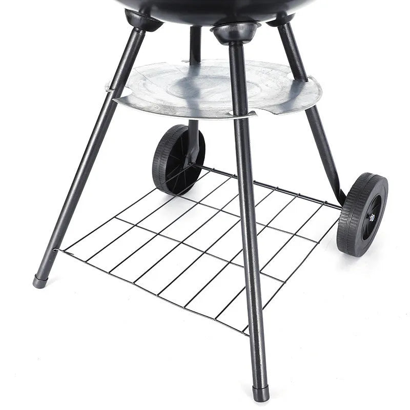 Portable iron barbecue grill with 14-inch cooking surface and modern minimalist design
