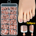 120 piece box of nude square artificial nail tips with French white edges in assorted shades