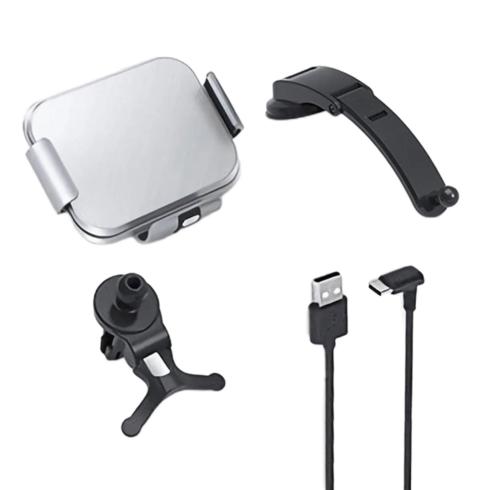 Grey wireless charging car phone holder with folding screen mounted on vehicle air vent