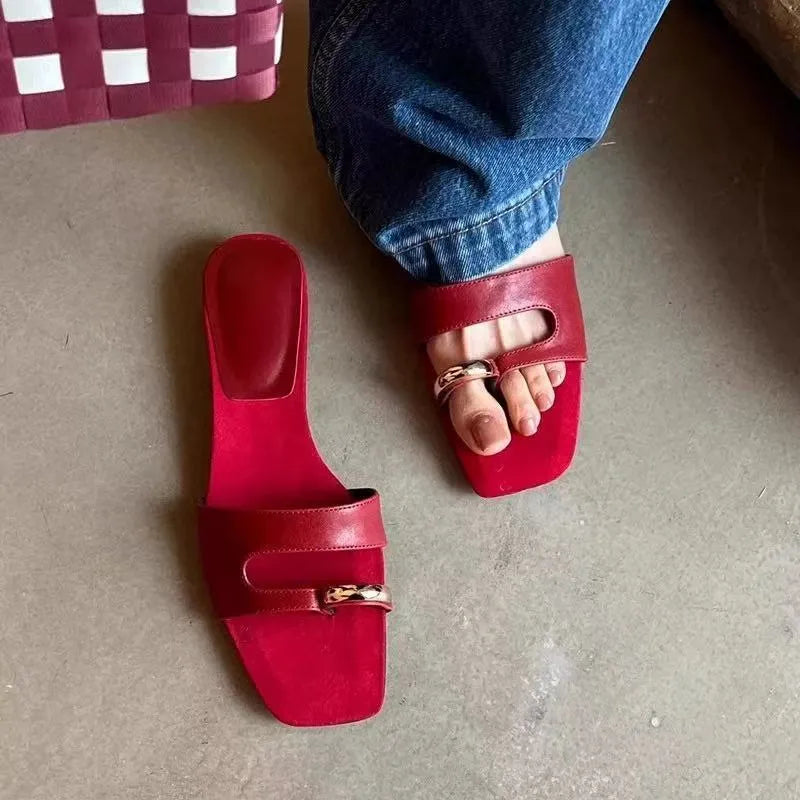 Leather outdoor slippers with a square toe design and rubber sole, shown in available colours.