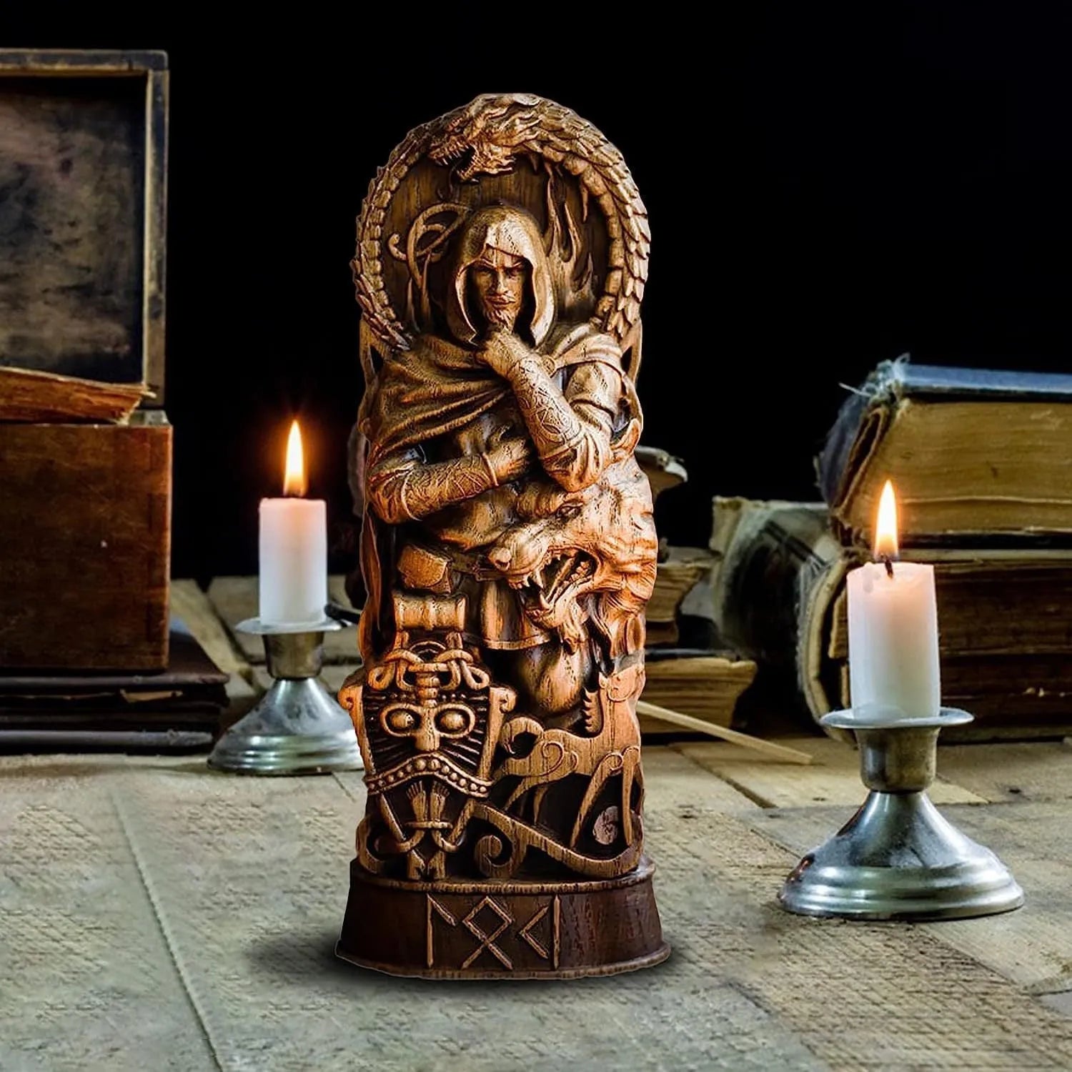 Handmade iron resin hero statue ornament Odin Thor Freya Loki 10x6x22cm set of four