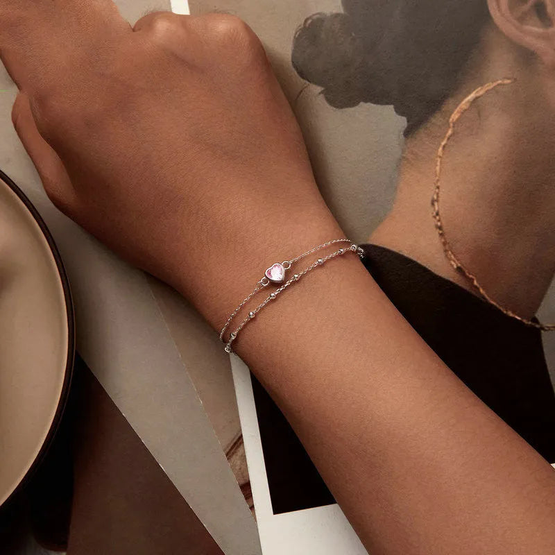 925 sterling silver heart bracelet with adjustable chain and 6mm pendant in sweet girlish style