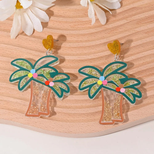 Colourful acrylic earrings with fruit and dessert designs including cherry, strawberry and watermelon shapes