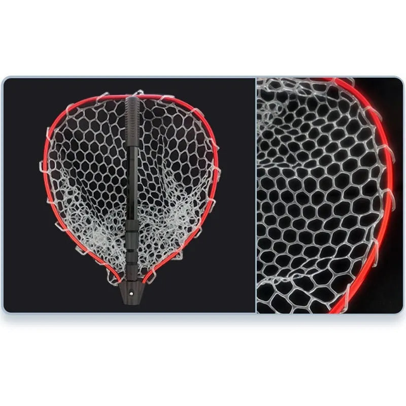 Luyada dip net with aluminum alloy telescopic rod extended to 162cm, showing red frame and black net pocket