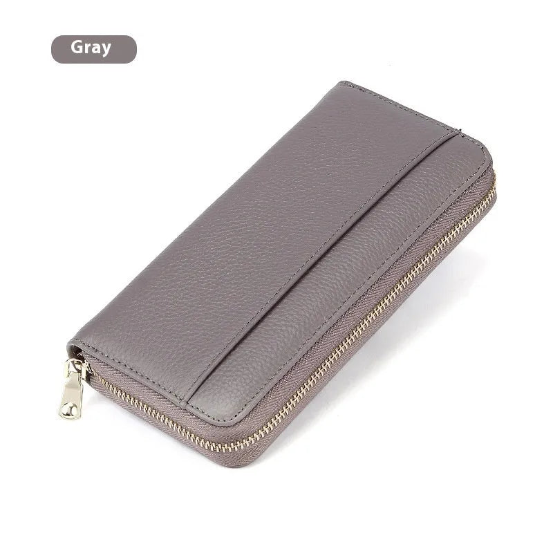 Genuine leather long wallet for women with anti-theft card slot in multiple colour options