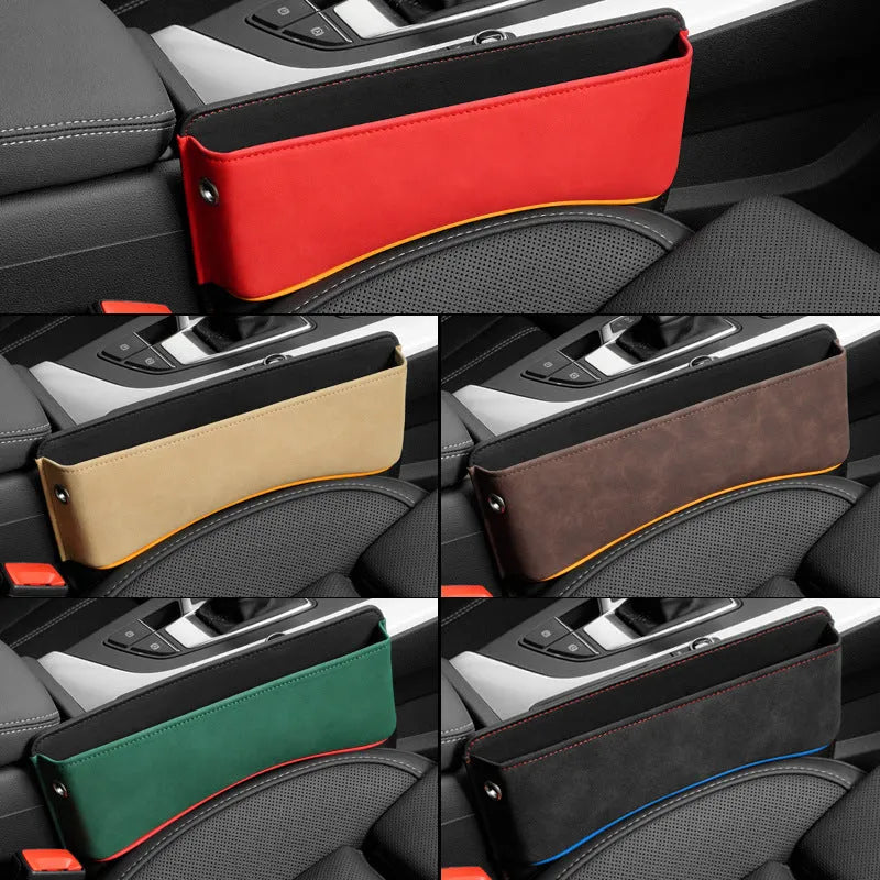 Waterproof leather car seat storage box in a choice of five suede-matching colours.