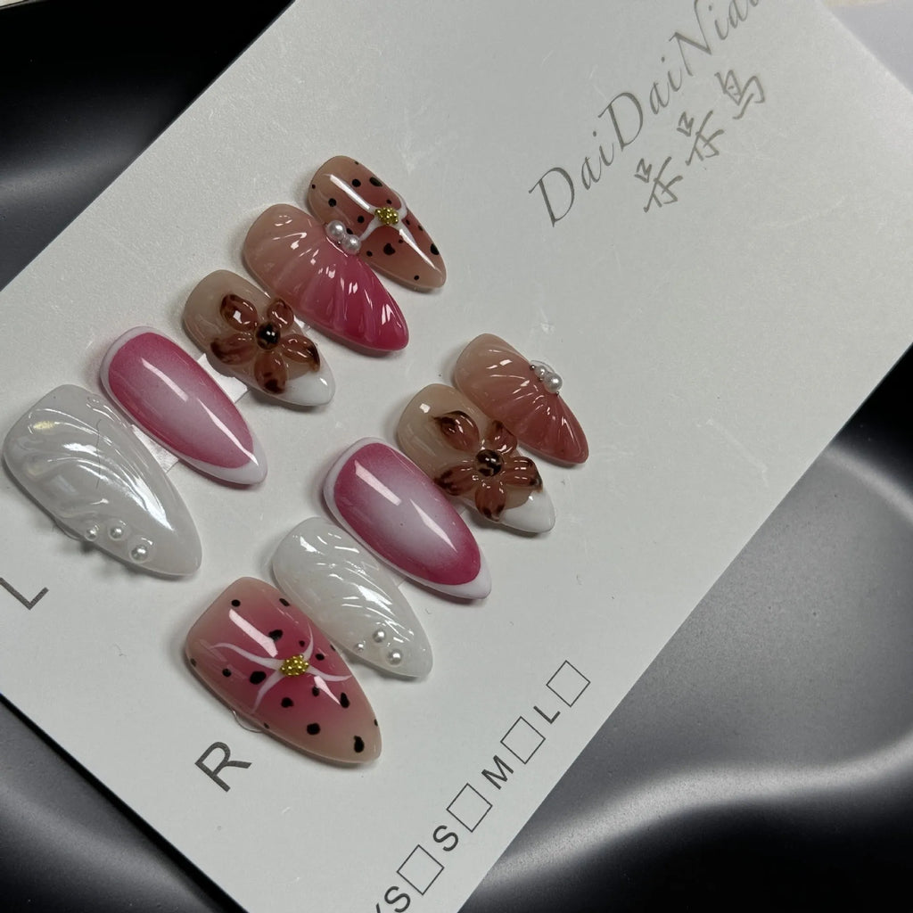 Hand-painted three-dimensional carved nail beauty patches with embossed design in plastic armour case