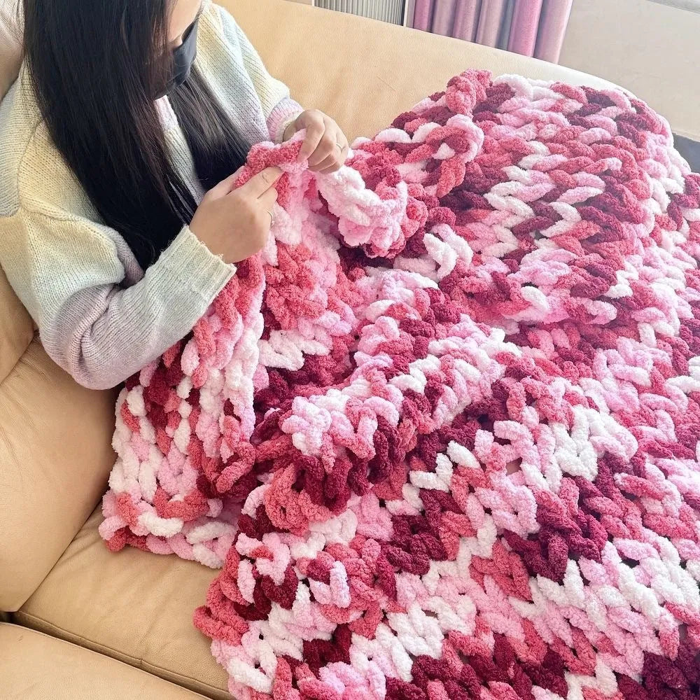 Chenille knitted braided gravity blanket in modern simplicity style showing textured surface