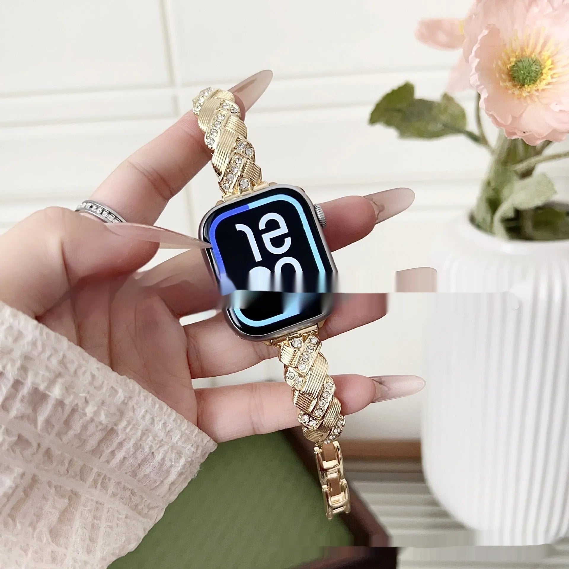 Zinc alloy twist diamond watchband strap in multiple colours for Apple Watch.