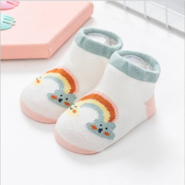 Baby combed cotton boat socks with stripes for 0-1 years old, yellow white cloud colour