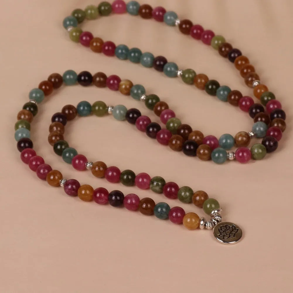 108-bead lotus bracelet with Tourmaline colour in hanging multi-layer design
