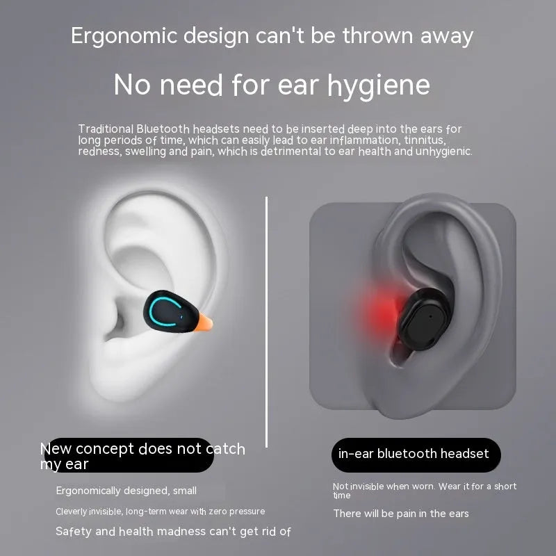 Clip-on wireless non in-ear sports Bluetooth headset in black orange with ear clip design