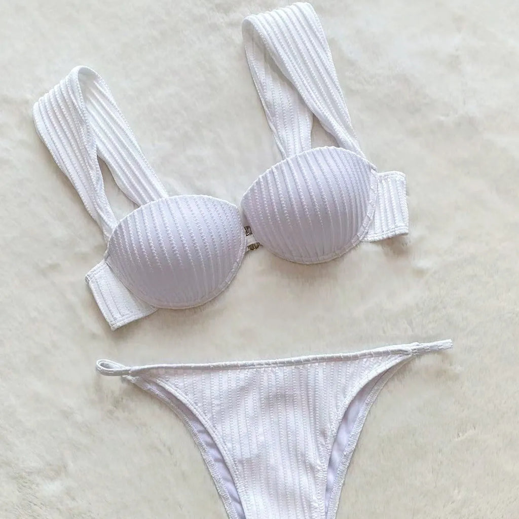 Women's push-up bikini in white C3369, split brief style, sizes S M L, nylon spandex