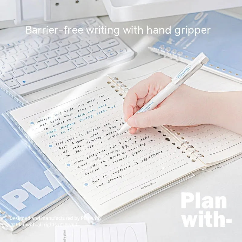 A5 PVC spiral bound notebook in blue colour showing loose binding mechanism