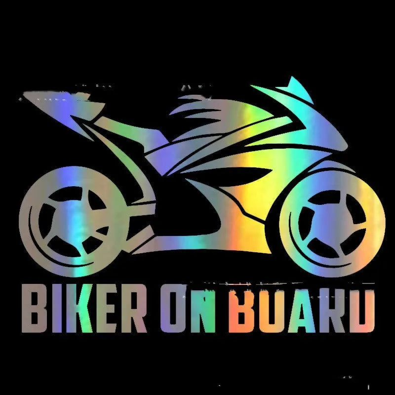 Reflective motorcycle silhouette safety sticker on PET material in various colours.