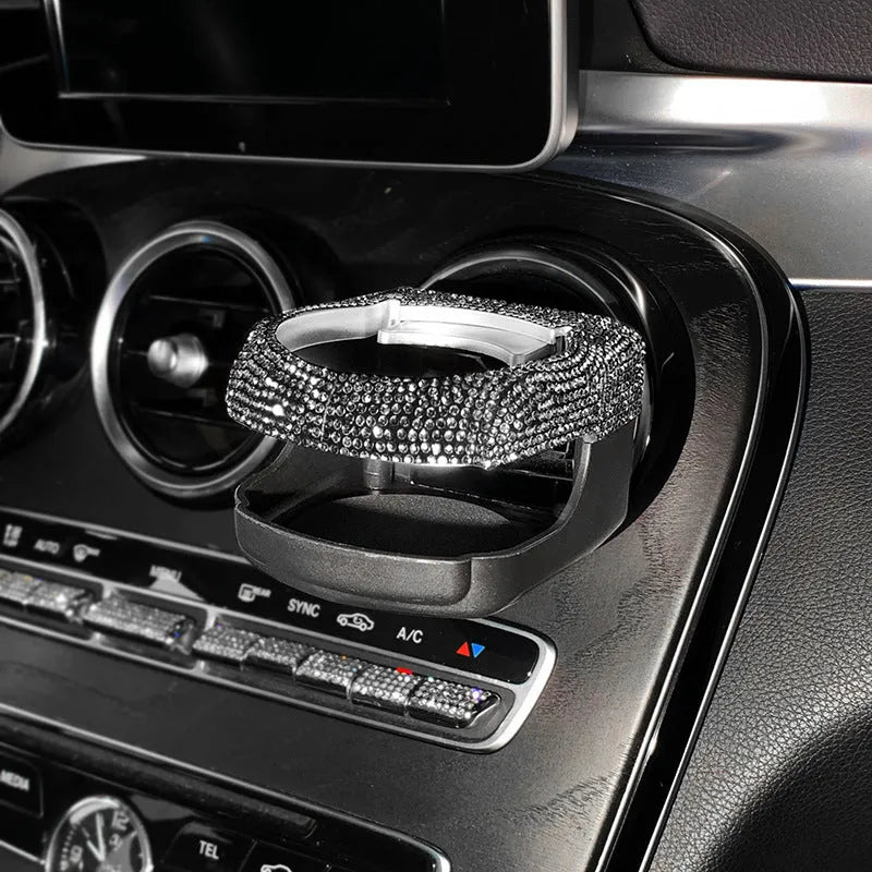 Diamond decorated car water cup holder bracket mounted on air vent