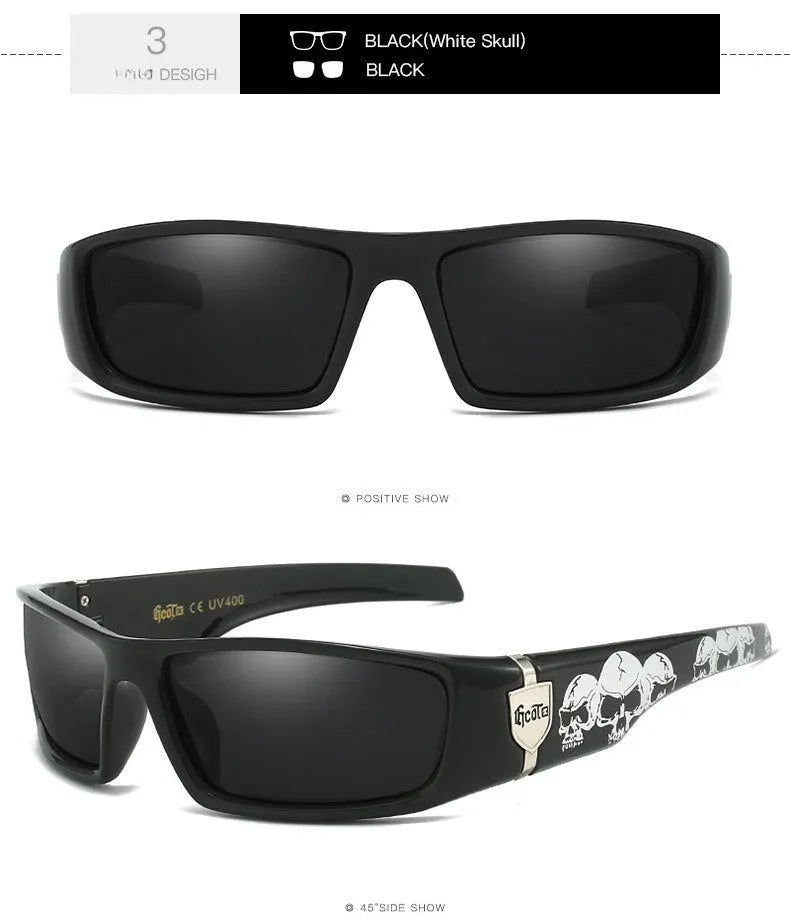 Bandit style hip hop polarized sunglasses model G613, PC lenses, box frame, available in multiple colours