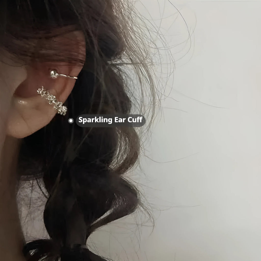 Pair of silver-toned geometric clip-on earrings with a frosty textured finish.