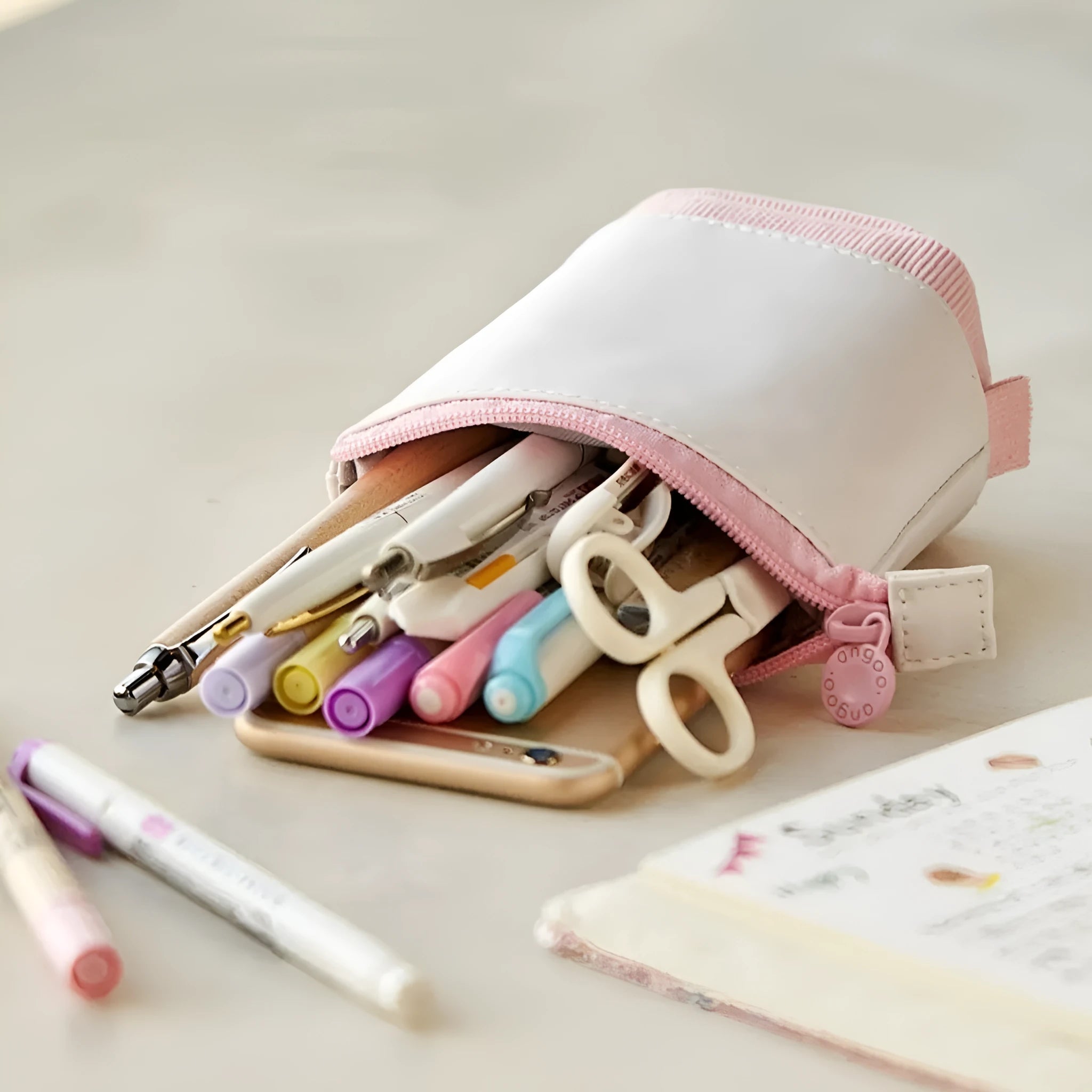 Corduroy stationery case with telescopic drop-down design in six colour options