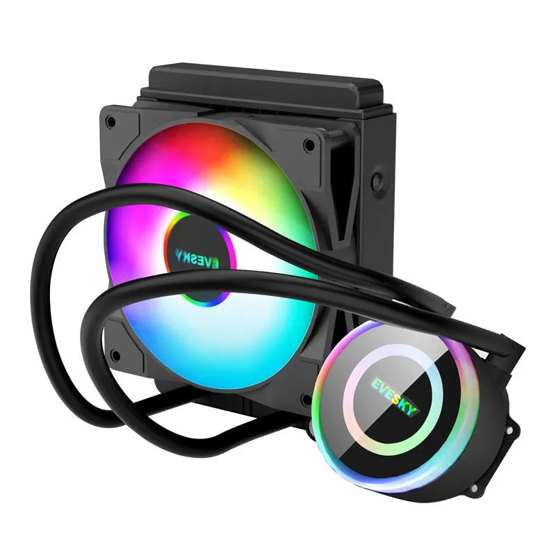 Aluminium CPU radiator with RGB fan options in 120mm, 240mm, and 360mm sizes