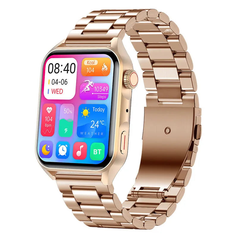 Black HD AMOLED smart watch with NFC on a silicone wrist strap, showing a multi-dial screen.