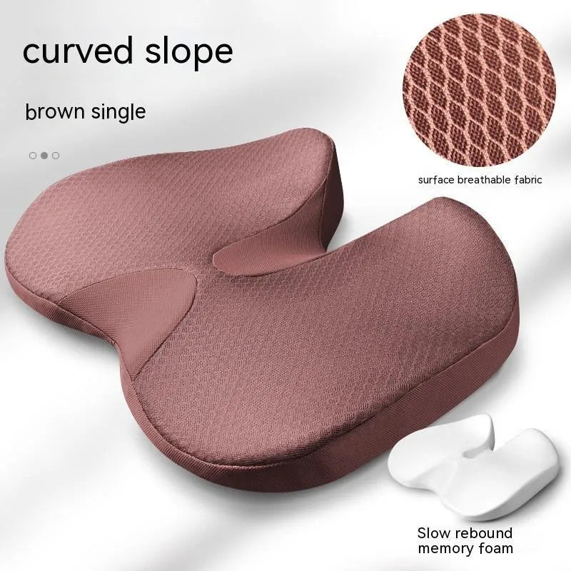 Curved bevel memory foam seat cushion for tailbone support in beige colour.