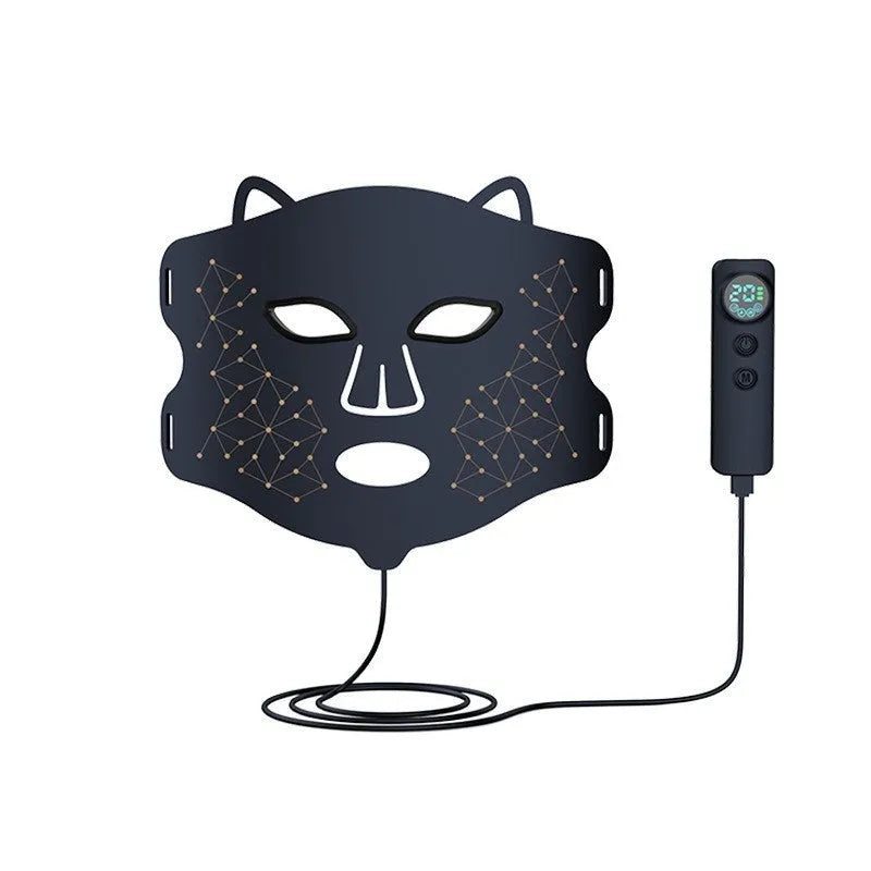 Black four-colour LED photon skincare mask for neck and face light therapy treatment.
