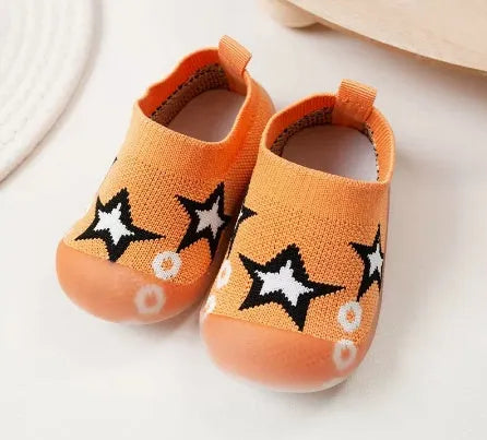 Baby soft sole non-slip walking shoes with breathable cotton upper and natural rubber sole in multiple colours