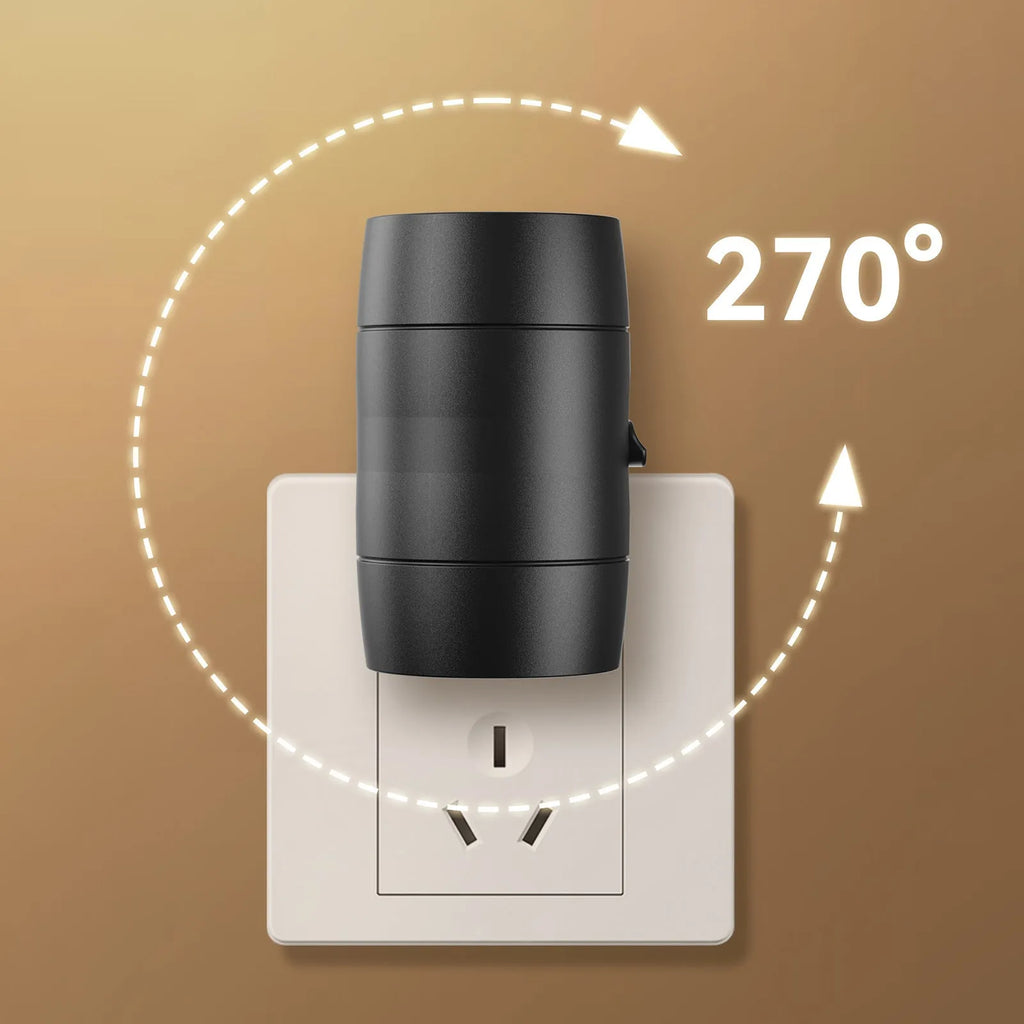 Plug-in adjustable LED night light with rotatable head in warm white 300K colour