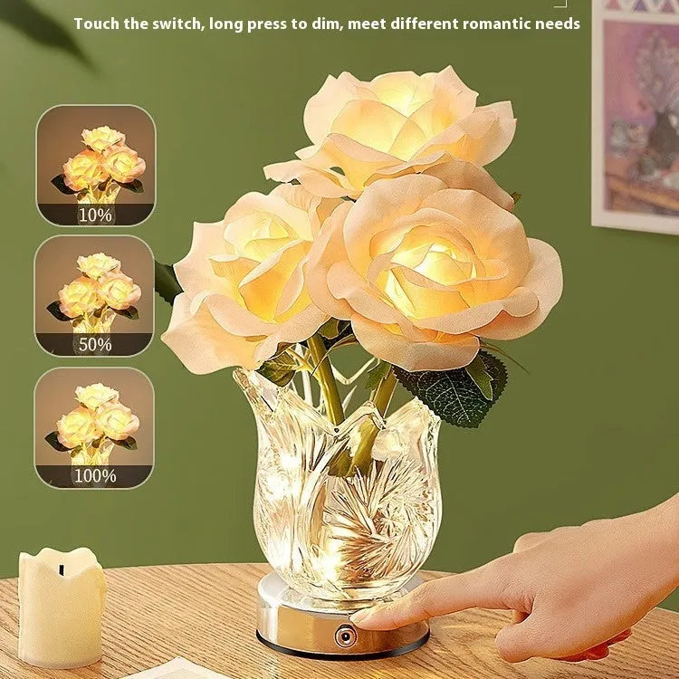 Crystal flowers table lamp with touch dimming controls and USB charging port