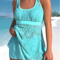 Women's conservative two-piece swimwear set with hollow design and briefs style in solid colour