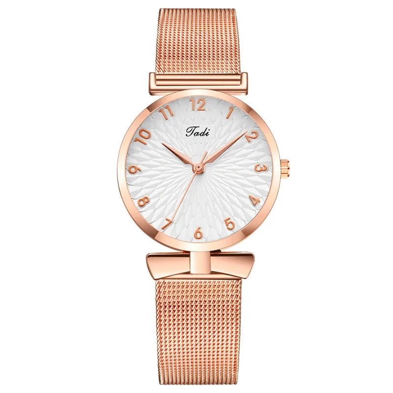 Women's digital sunflower watch with bowknot design, stainless steel strap, 33mm dial, mineral glass, pin buckle, available in multiple colours