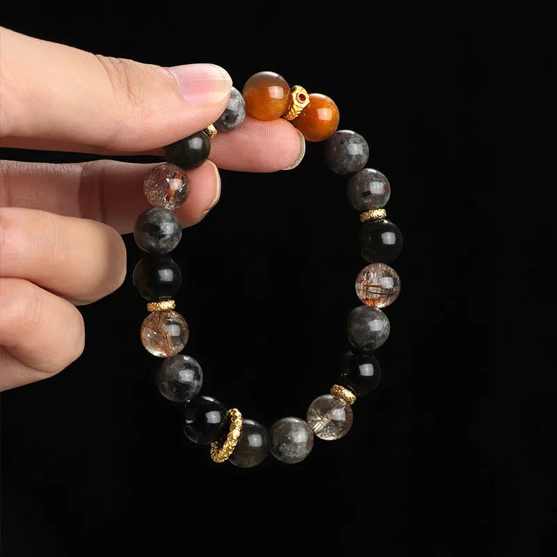 Handmade black sunstone flame stone Wukong couple bracelet for unisex wear