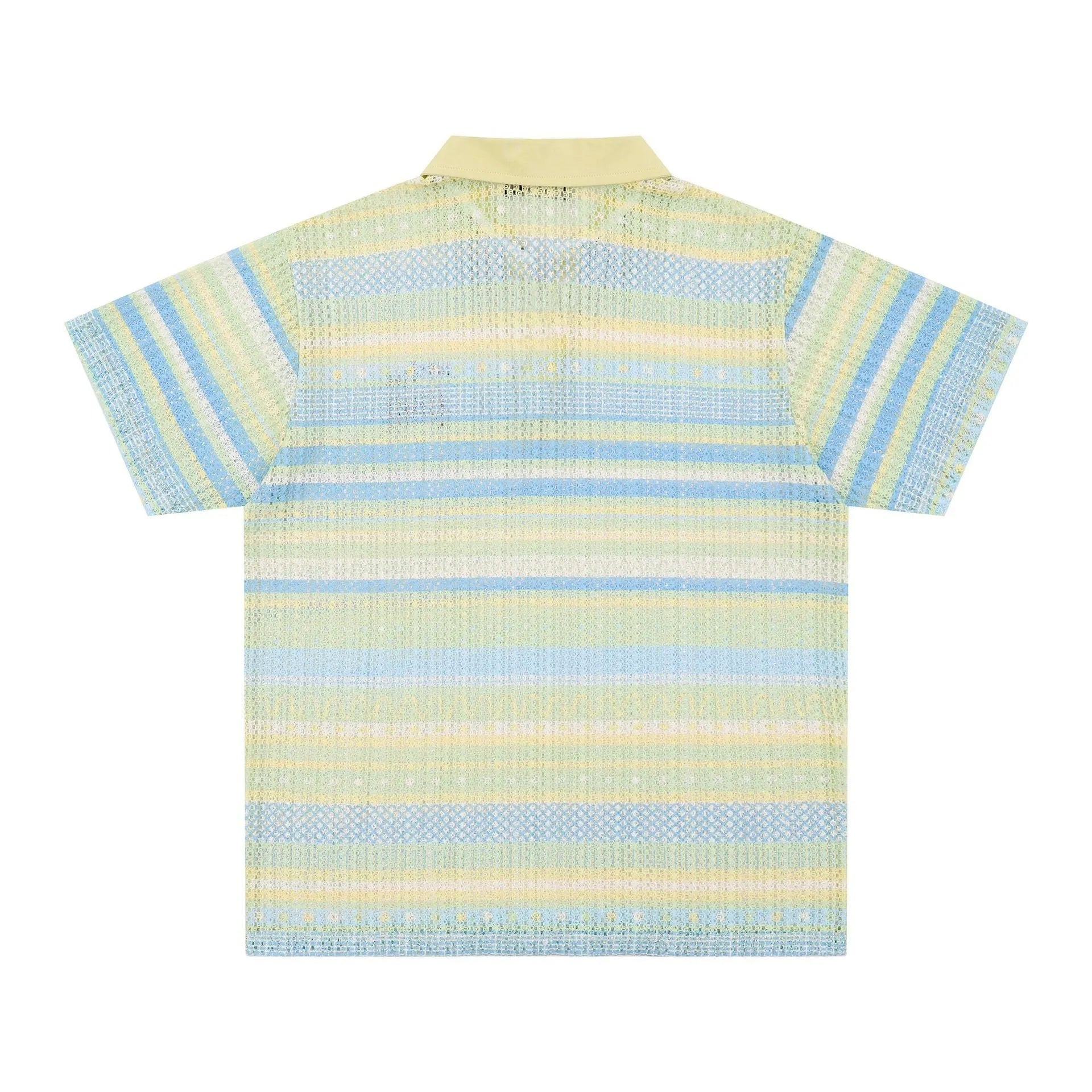 Men's blue printed short sleeve shirt with loose fit and elastic polyester fabric