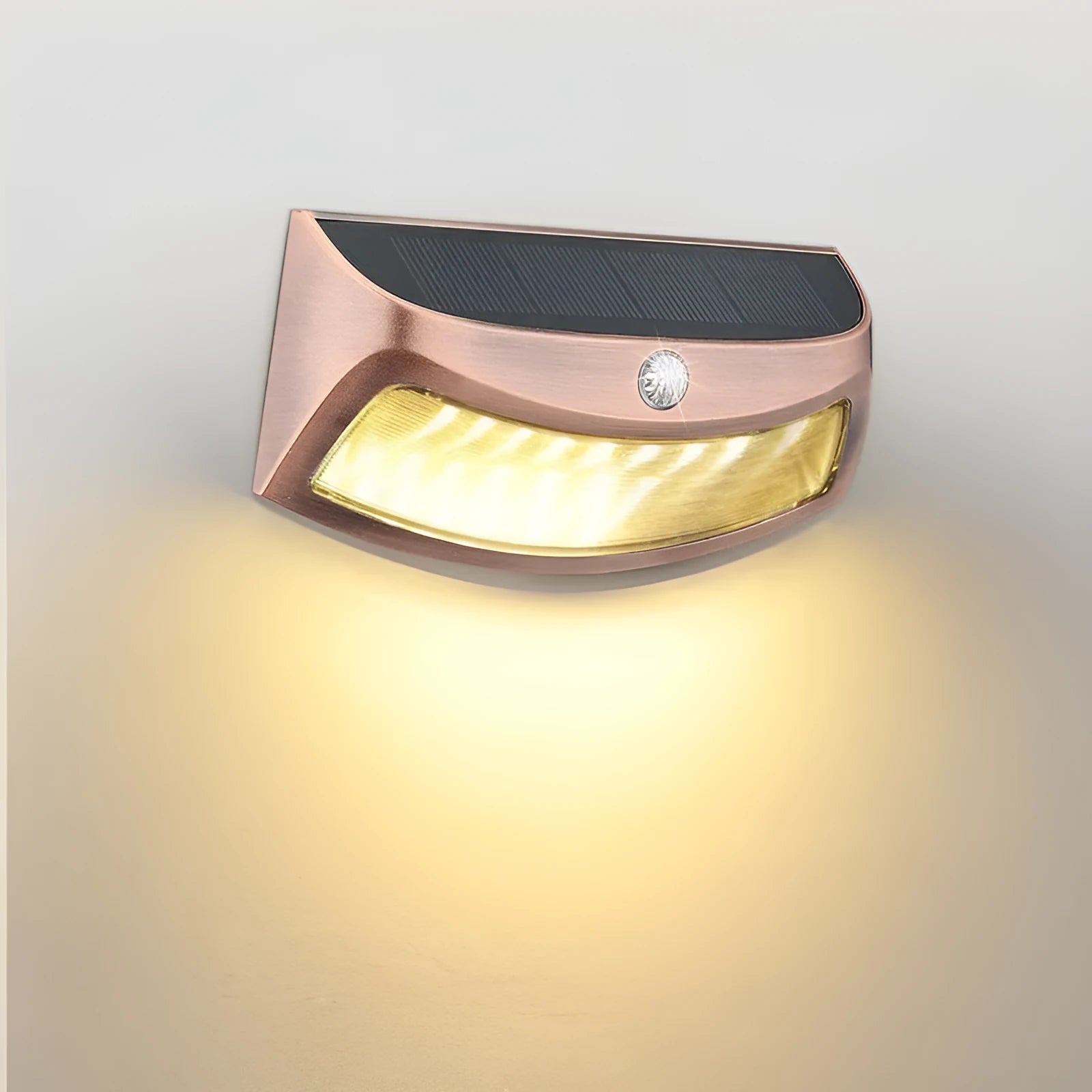 Solar outdoor wall light with smiling face design and IP65 waterproof rating