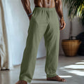 Cotton and linen straight leg British style casual trousers in light green colour with pocket detailing