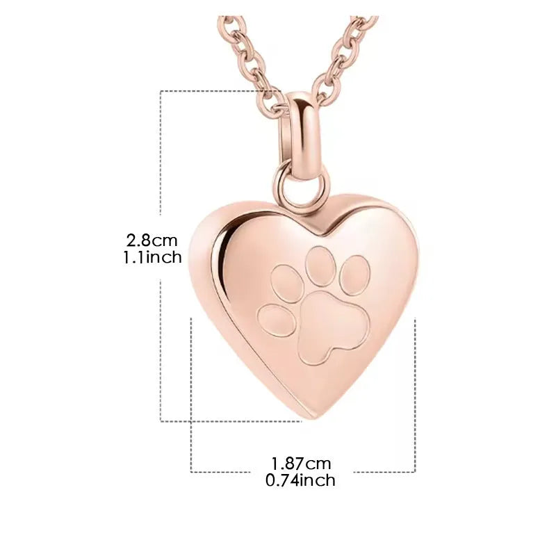 Simple love paw print heart shaped titanium steel casket necklace on chain